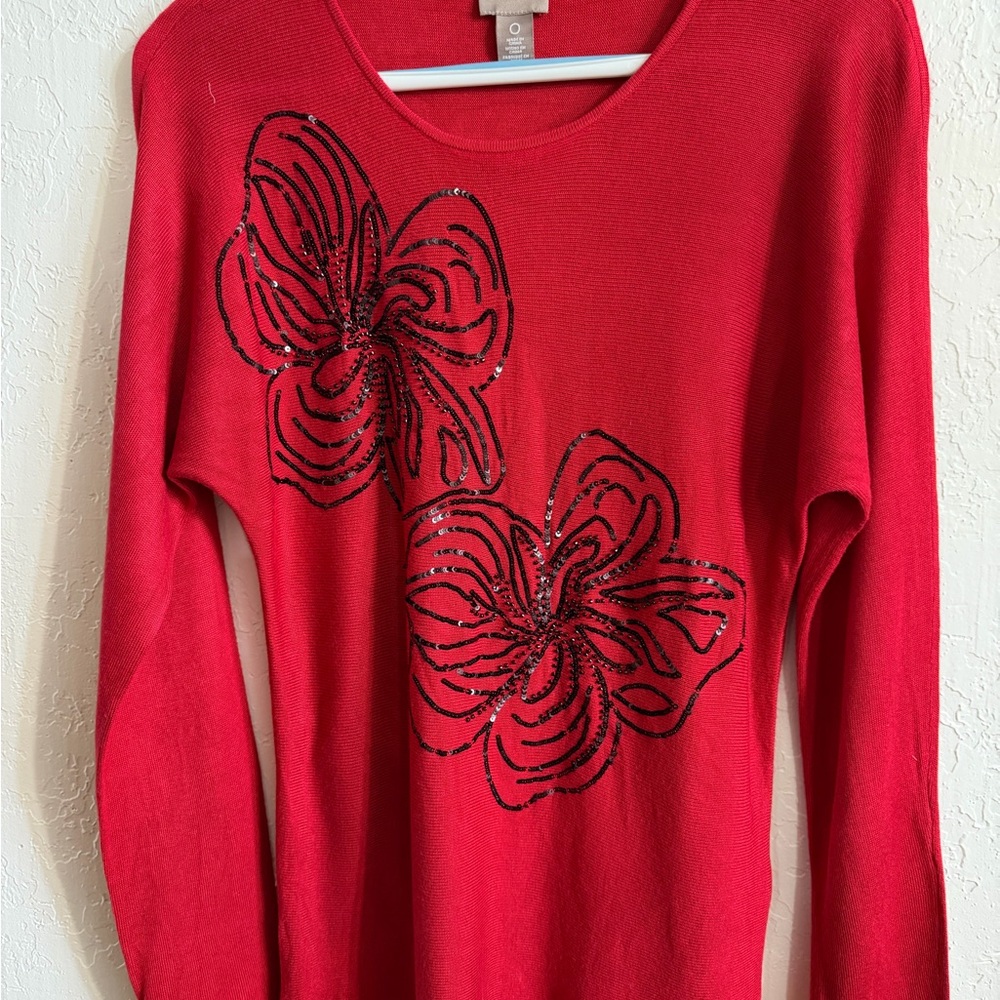 Chico's Red Knit Top with Crew Neck